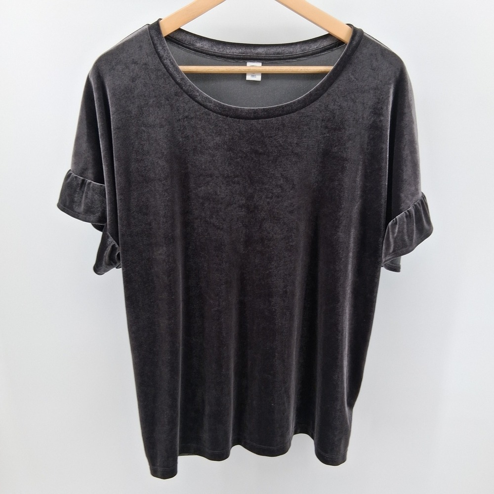 Old Navy Womens XL Gray Velvet Ruffle Sleeve Top Whimsigoth Holiday Fairy Grunge